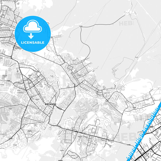 Bryansk, Russia light map with streetnames, citynames and districts