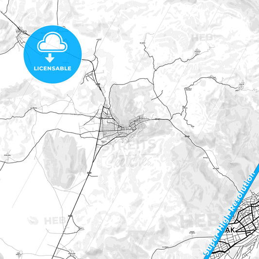 Bucak, Turkey light map with streetnames, citynames and districts