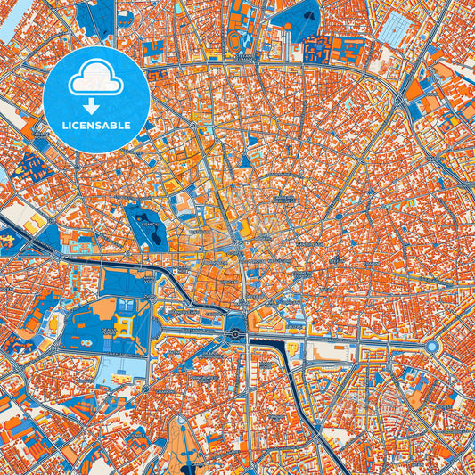 Colorful Bucharest Street Map with Labels and Buildings