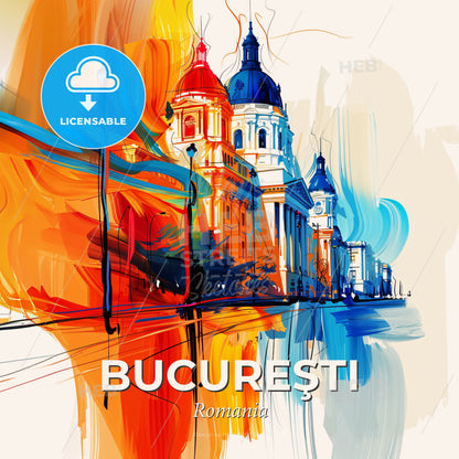Vibrant Bucureşti, Romania - A Colorful Painting Of A Building - Square format print template