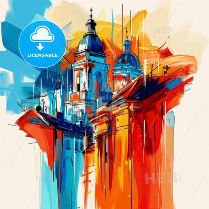 Vibrant Bucureşti, Romania - A Painting Of A Building With A Colorful Background