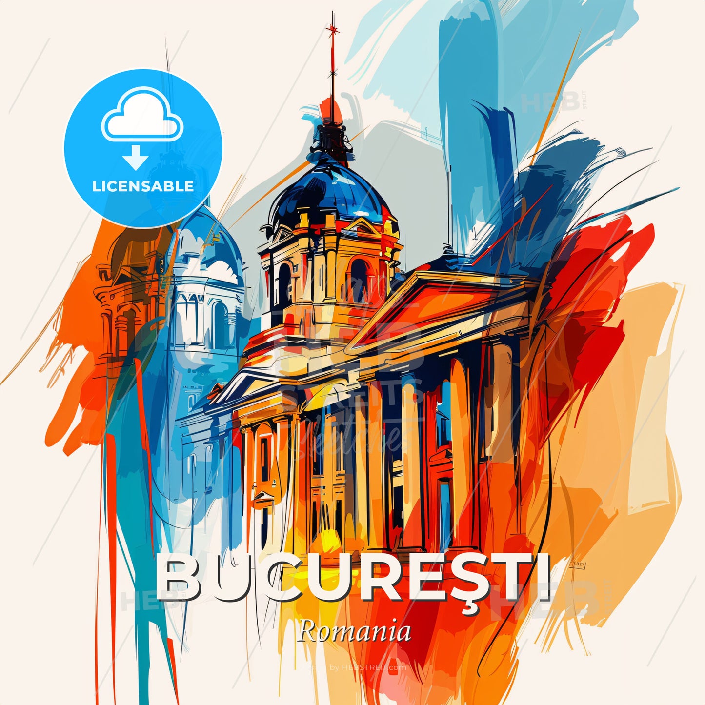 Vibrant Bucureşti, Romania - A Painting Of A Building - Square format print template