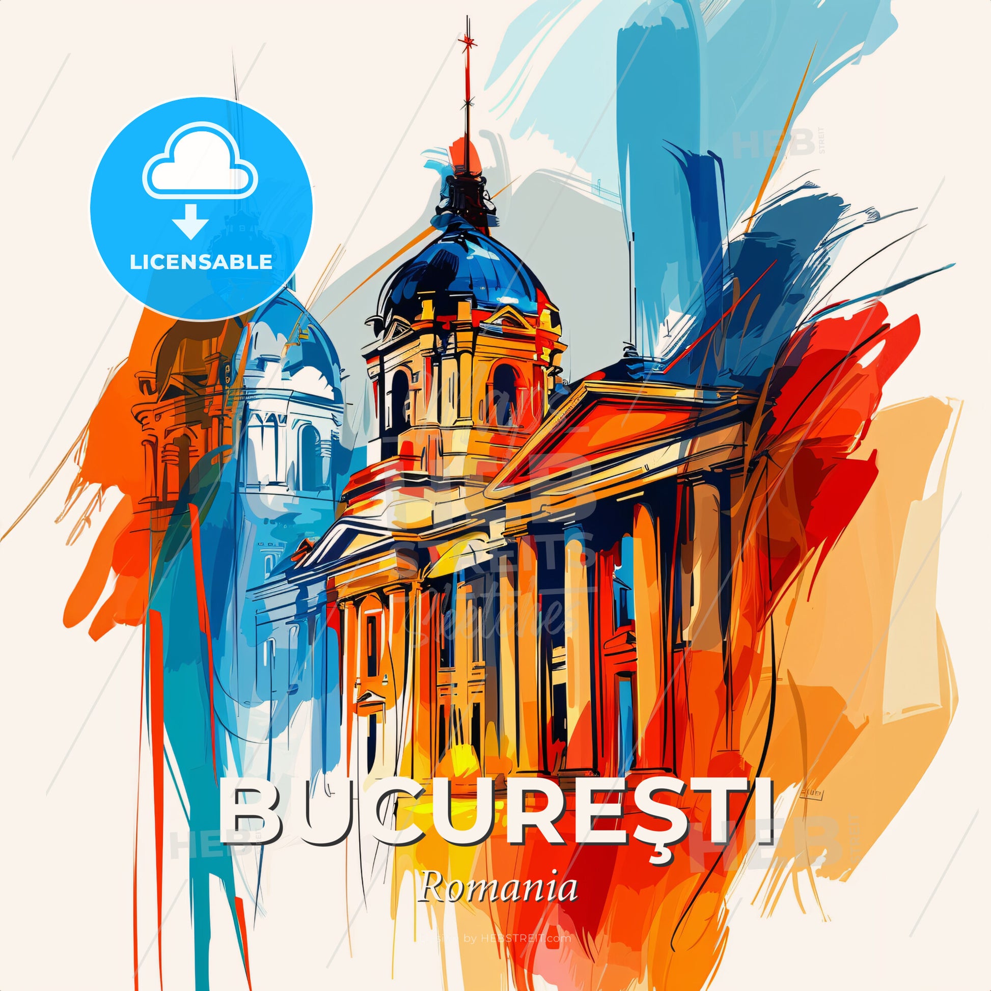 Vibrant Bucureşti, Romania - A Painting Of A Building - Square format print template