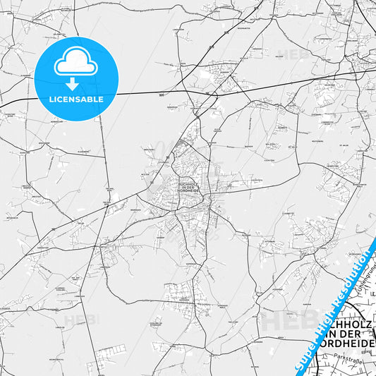 Buchholz in der Nordheide, Germany light map with streetnames, citynames and districts