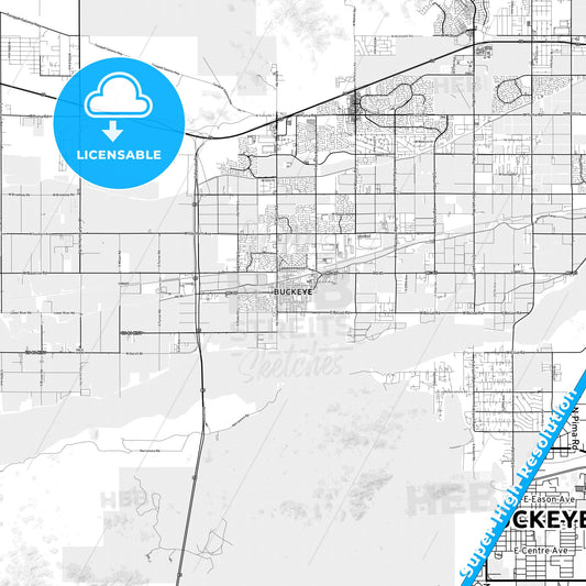 Buckeye, Arizona light map with streetnames, citynames and districts