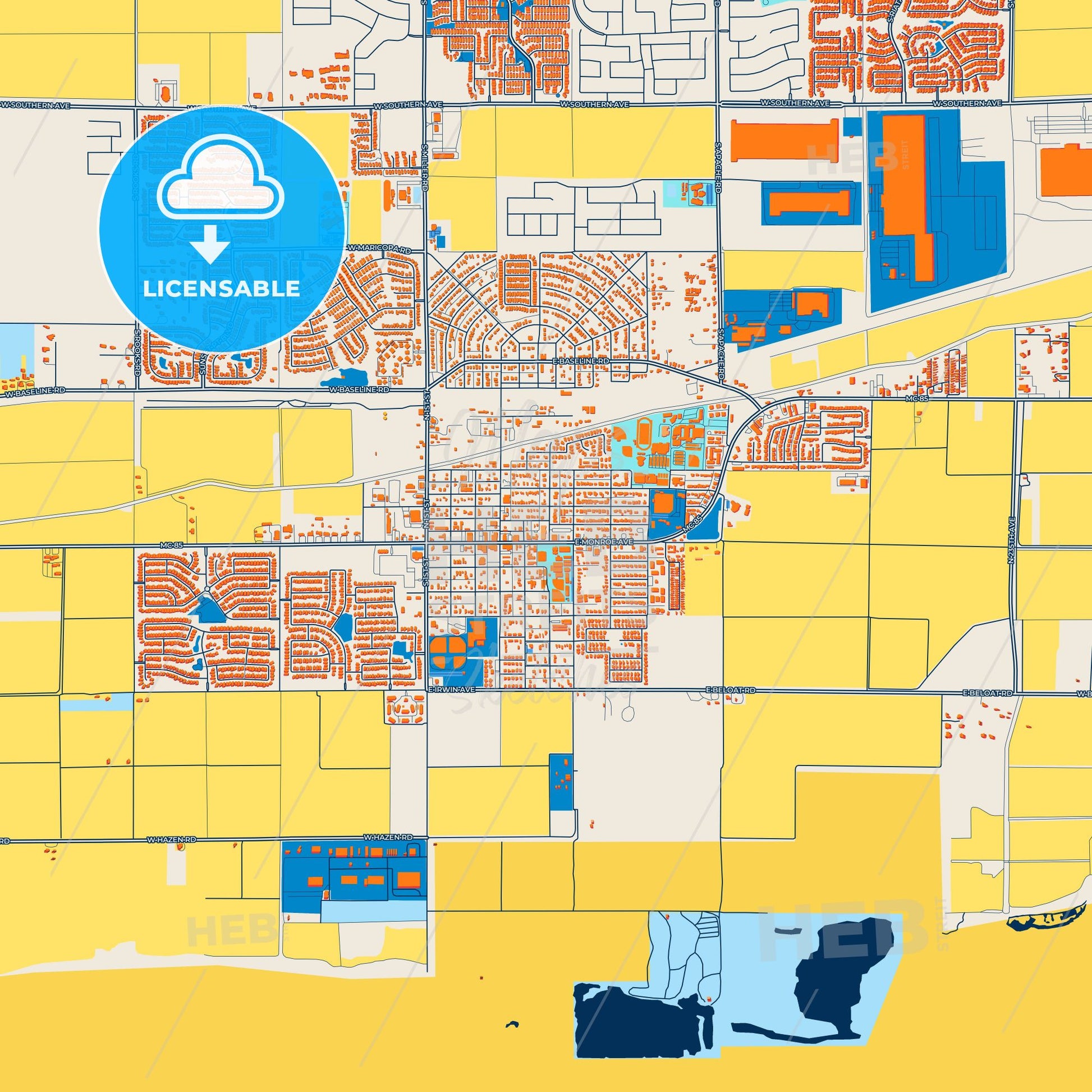 Colorful Buckeye Street Map with Labels and Buildings