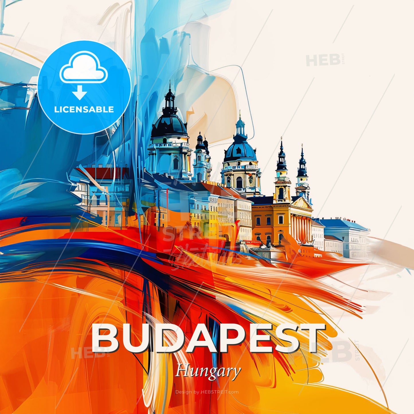 Vibrant Budapest, Hungary - A Colorful Painting Of Buildings - Square format print template