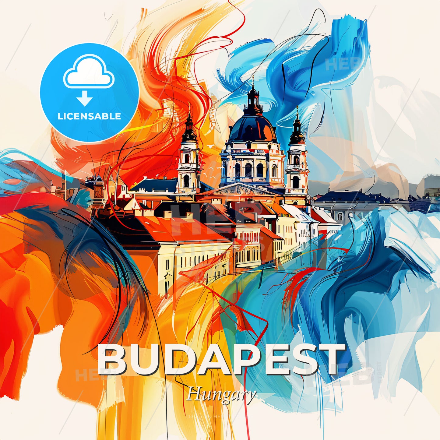 Vibrant Budapest, Hungary - A Colorful Painting Of A Building - Square format print template