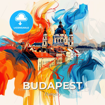Vibrant Budapest, Hungary - A Colorful Painting Of A Building - Square format print template