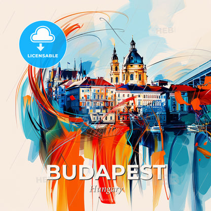 Vibrant Budapest, Hungary - A Colorful Painting Of A City - Square format print template