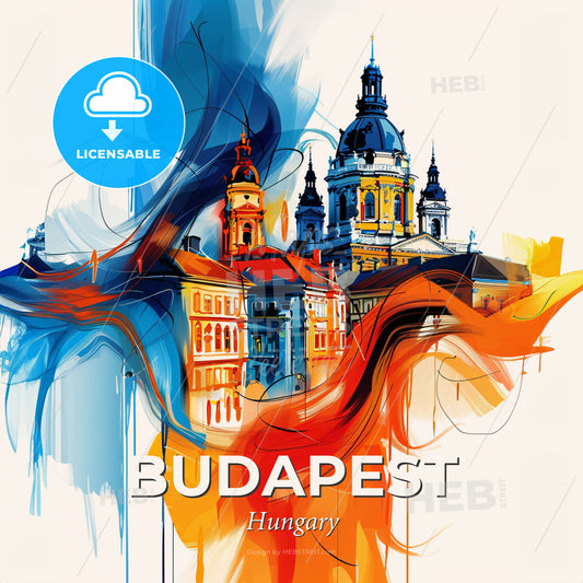 Vibrant Budapest, Hungary - A Painting Of A Building With Colorful Smoke - Square format print template