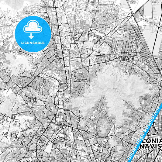 Buenavista, Mexico light map with streetnames, citynames and districts