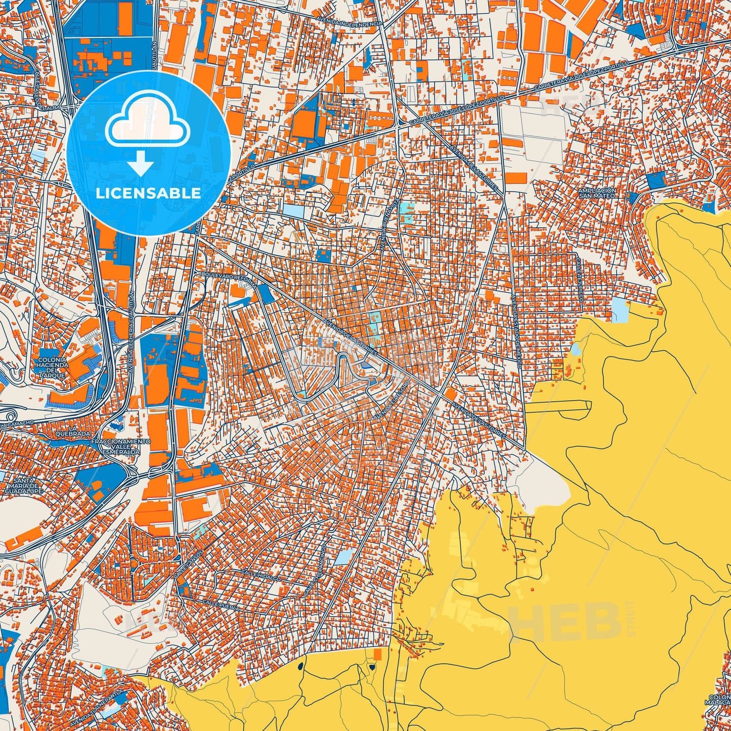 Colorful Buenavista Street Map with Labels and Buildings