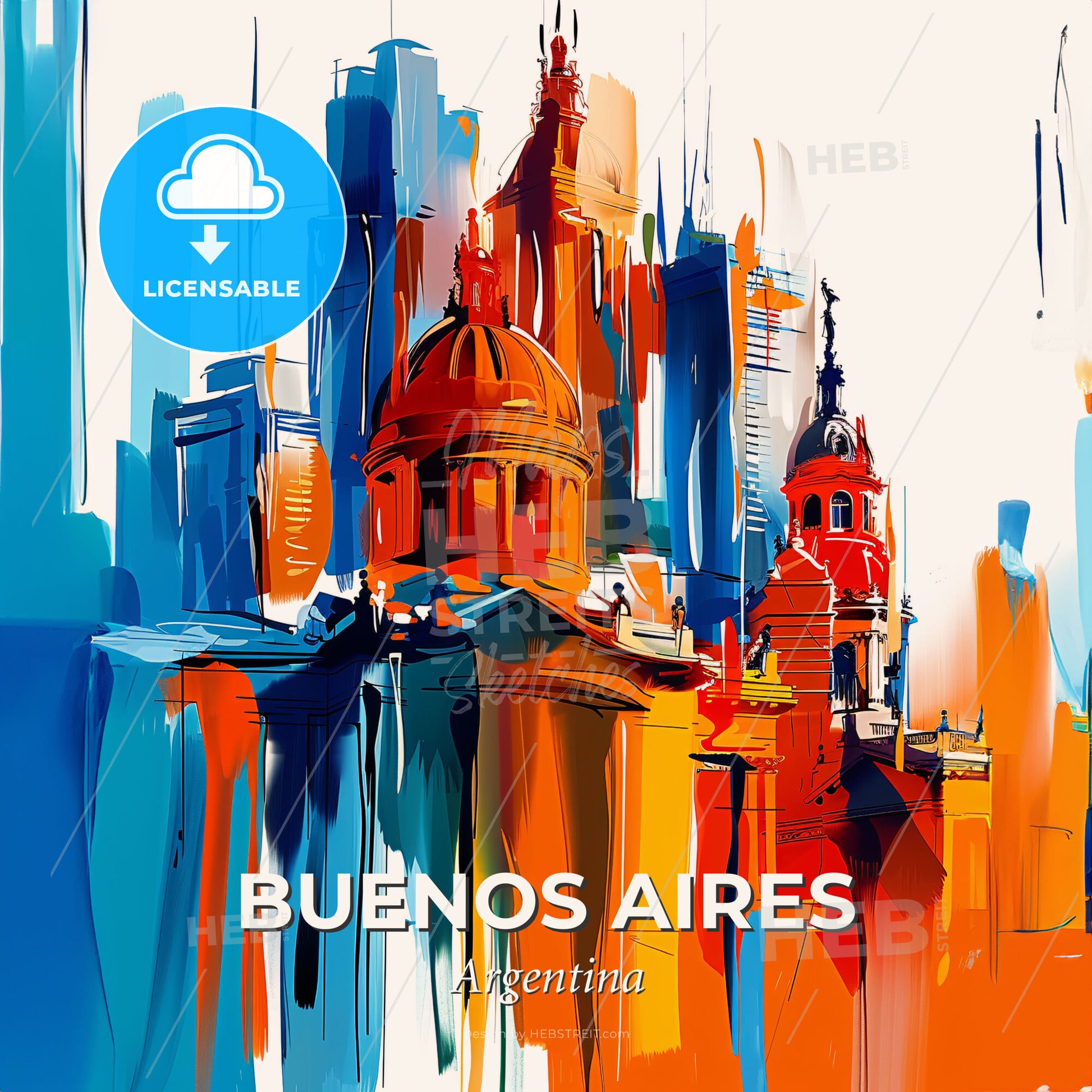 Vibrant Buenos Aires, Argentina - A Painting Of A City - Square format print template