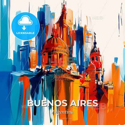 Vibrant Buenos Aires, Argentina - A Painting Of A City - Square format print template