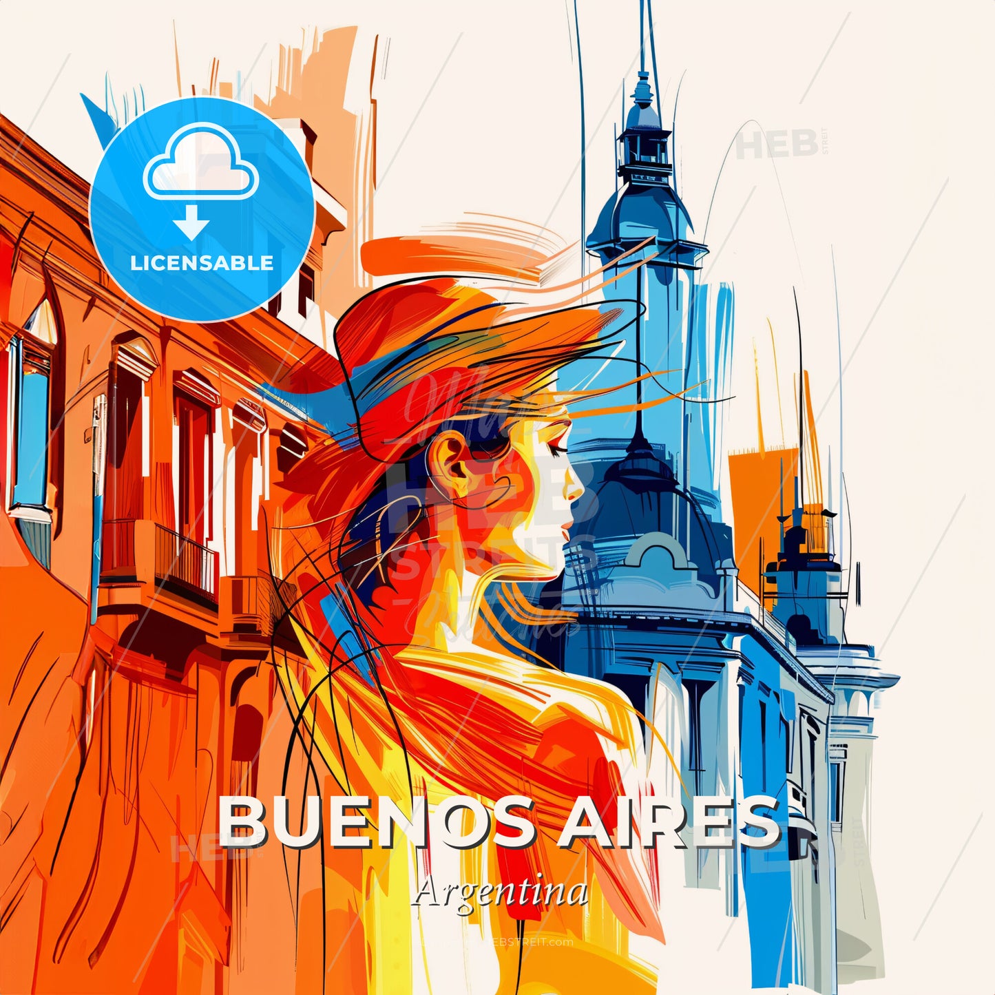 Vibrant Buenos Aires, Argentina - A Woman In A Hat - Square format print template