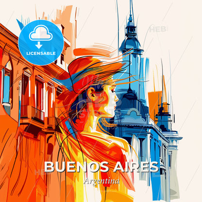 Vibrant Buenos Aires, Argentina - A Woman In A Hat - Square format print template