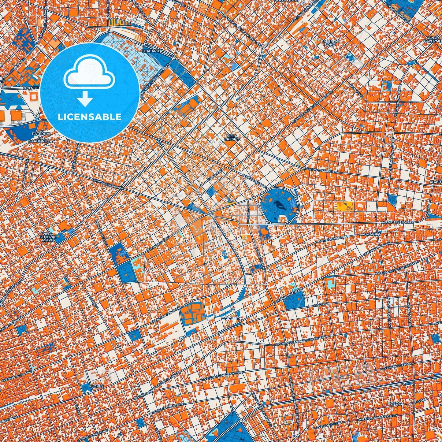Colorful Buenos Aires Street Map with Labels and Buildings