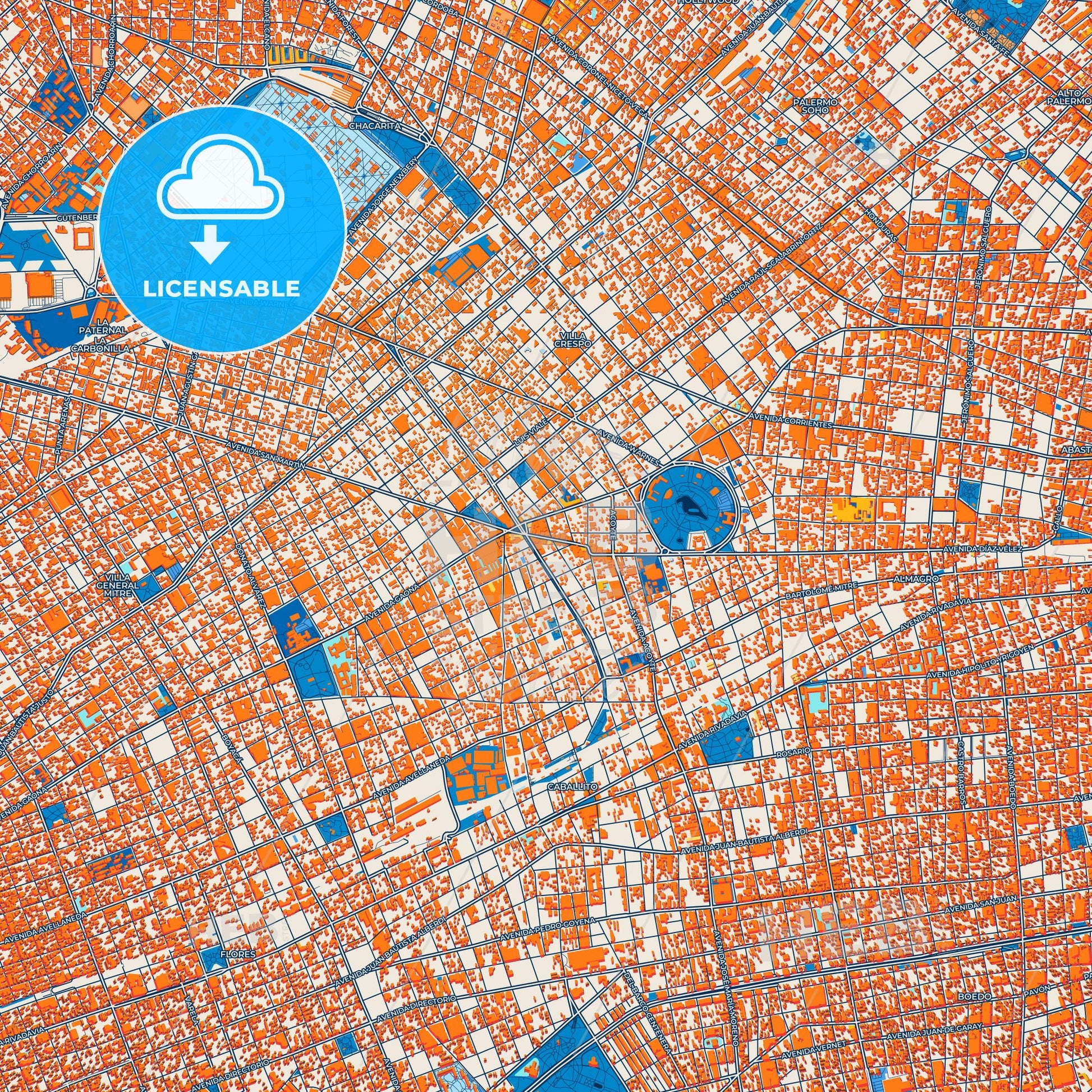 Colorful Buenos Aires Street Map with Labels and Buildings