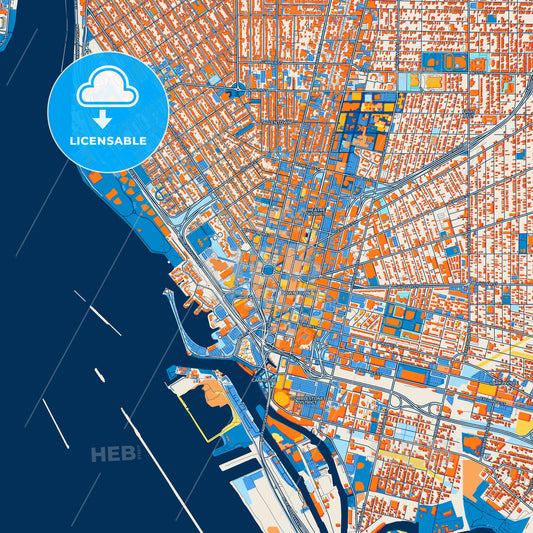 Colorful Buffalo Street Map with Labels and Buildings