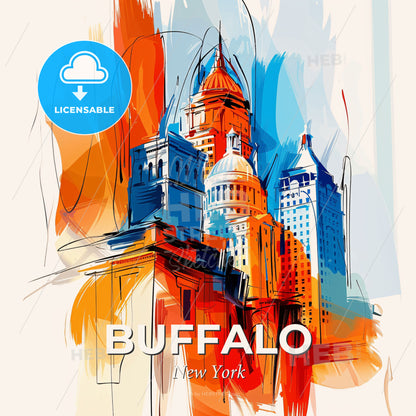 Vibrant Buffalo, New York - A Colorful Painting Of A City - Square format print template