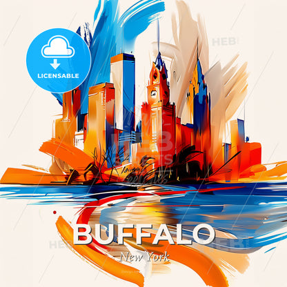 Vibrant Buffalo, New York - A Colorful Cityscape With A White Background - Square format print template