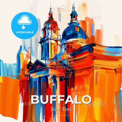 Vibrant Buffalo, New York - A Painting Of A Building With A Blue Dome And Columns - Square format print template