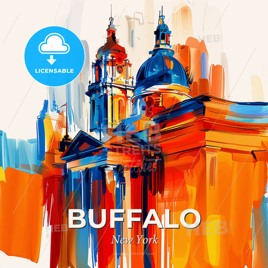 Vibrant Buffalo, New York - A Painting Of A Building With A Blue Dome And Columns - Square format print template