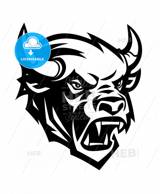 Bold and Vibrant Buffalo Art: Vinyl Sticker Style, Black and White Painting with Clean White Background - Clear, High-Quality Image