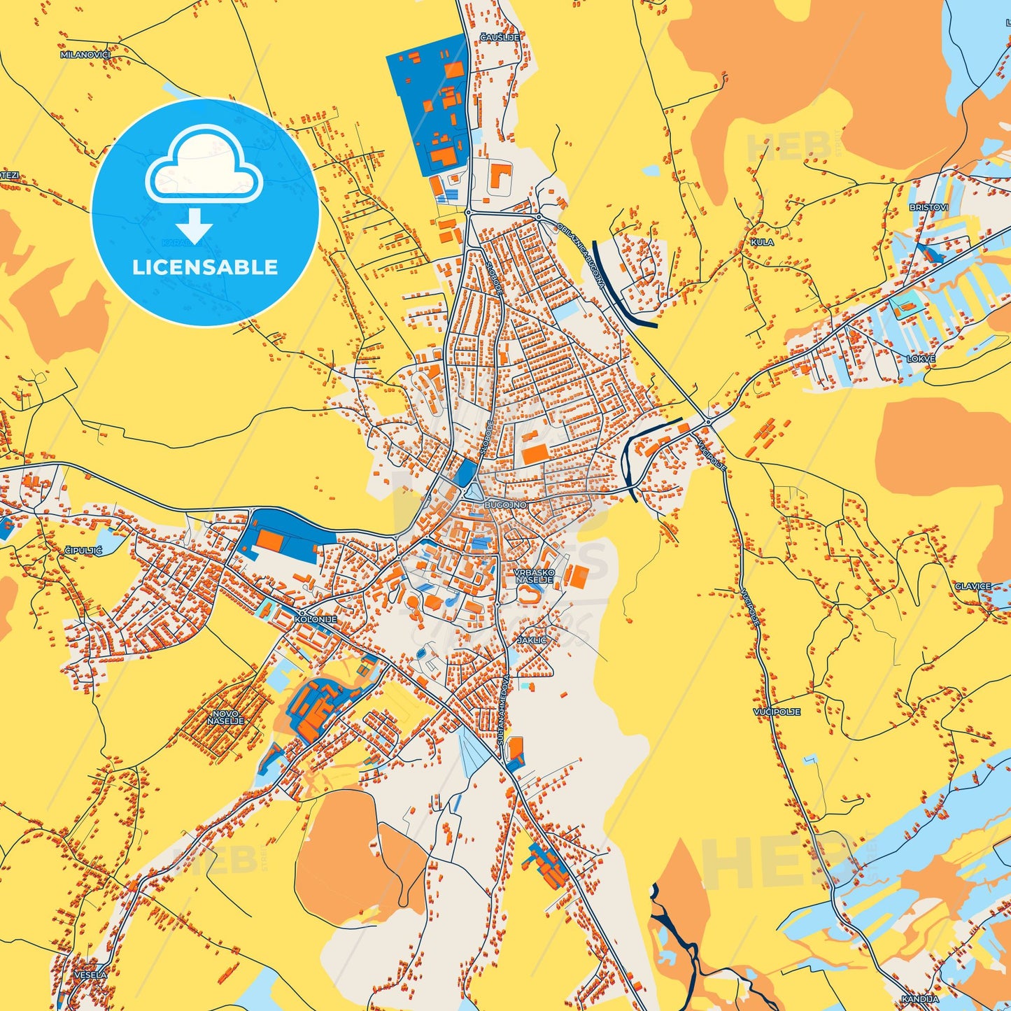 Colorful Bugojno Street Map with Labels and Buildings