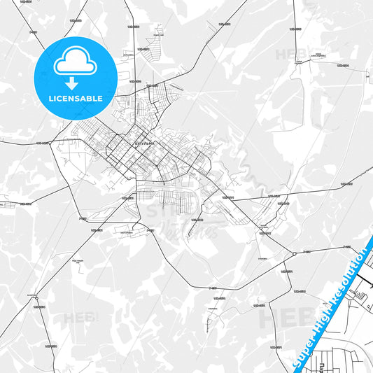 Bugulma, Russia light map with streetnames, citynames and districts