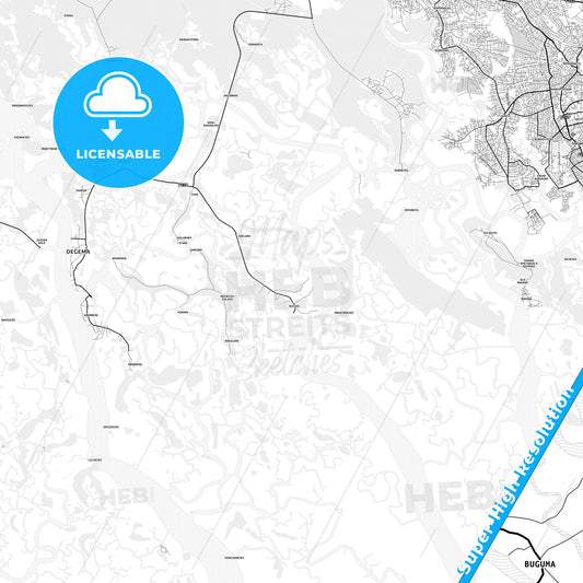 Buguma, Nigeria light map with streetnames, citynames and districts