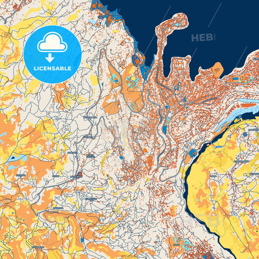 Colorful Bukavu Street Map with Labels and Buildings