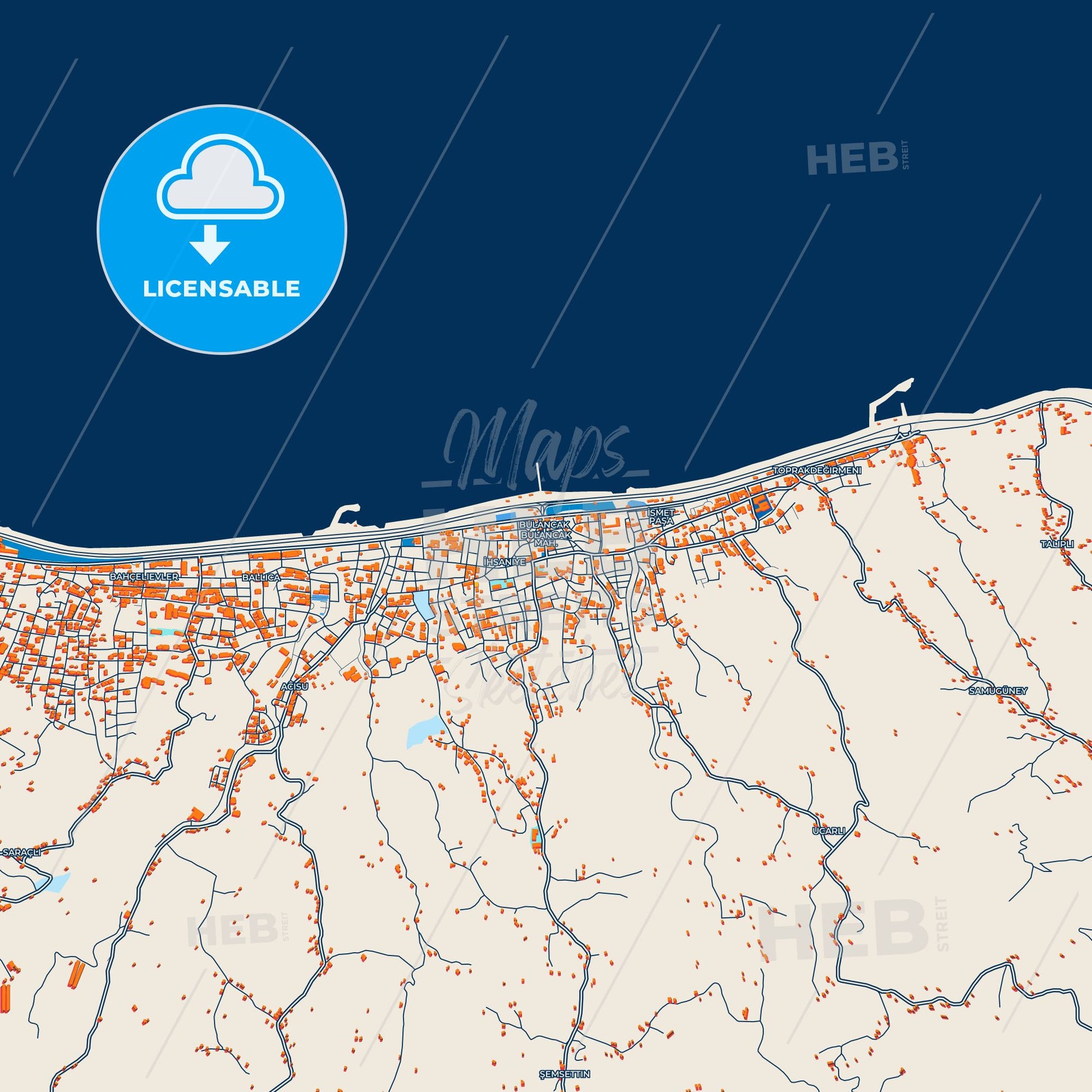 Colorful Bulancak Street Map with Labels and Buildings
