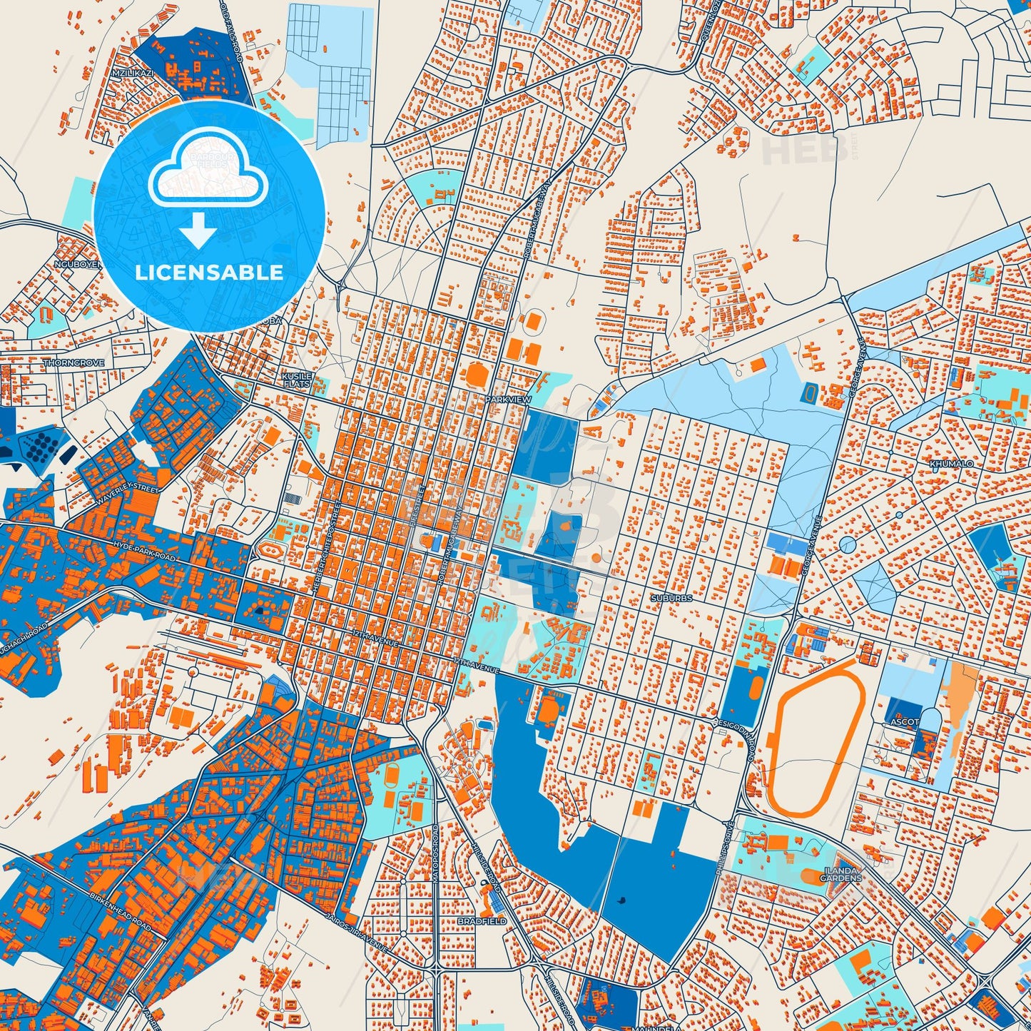 Colorful Bulawayo Street Map with Labels and Buildings