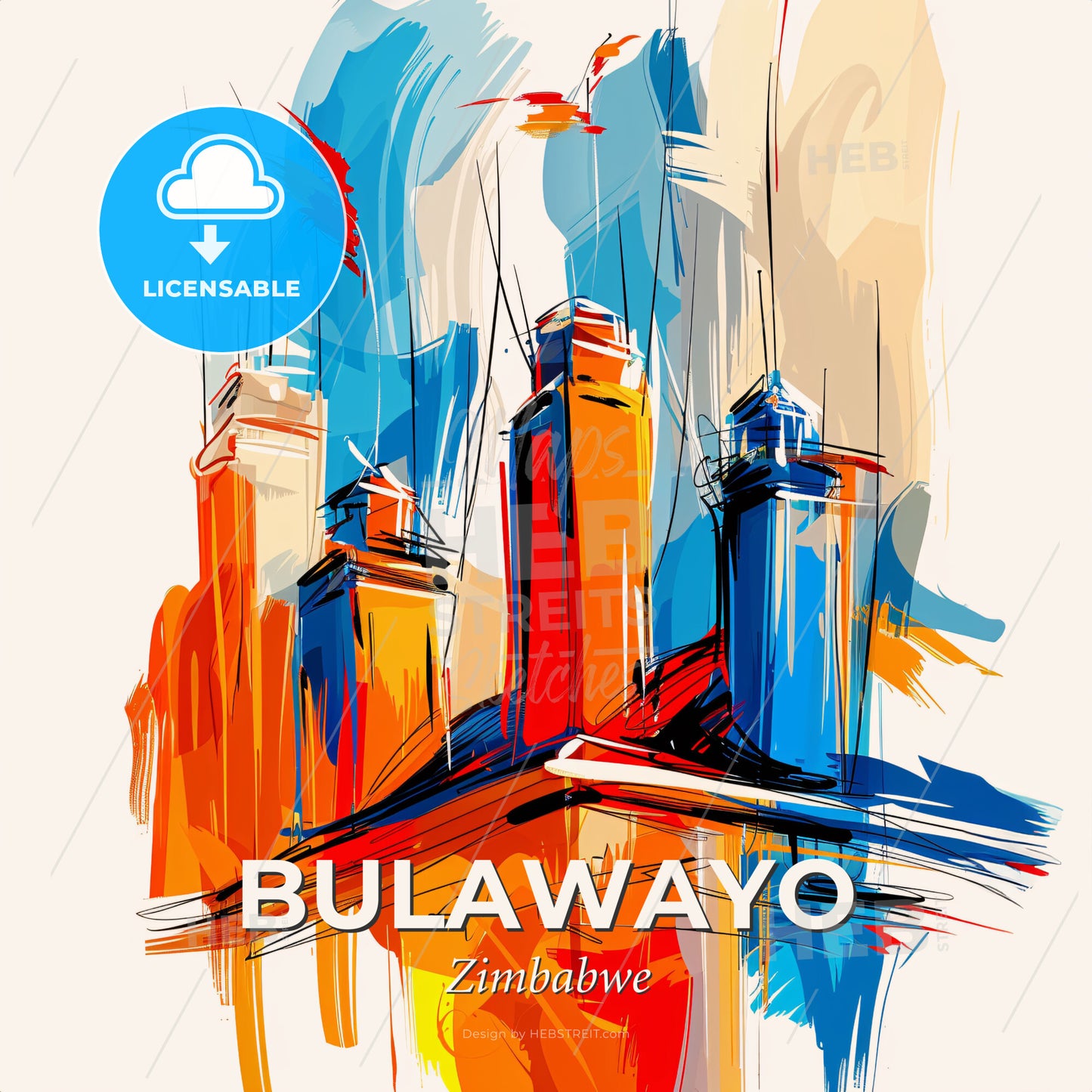 Vibrant Bulawayo, Zimbabwe - A Colorful Drawing Of A Building - Square format print template