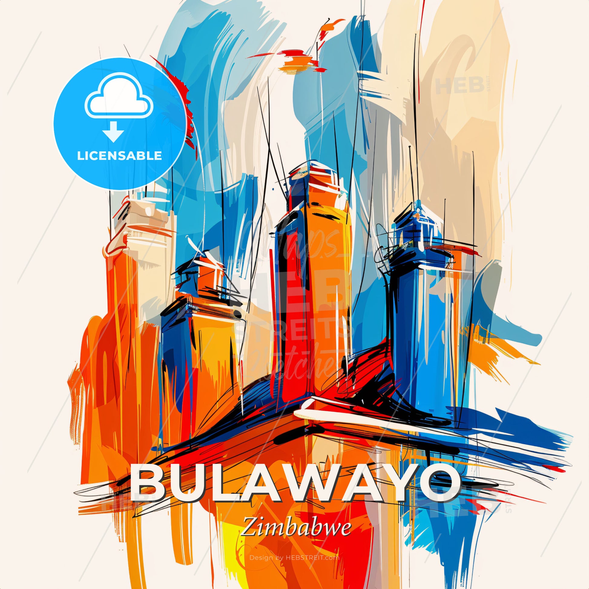 Vibrant Bulawayo, Zimbabwe - A Colorful Drawing Of A Building - Square format print template