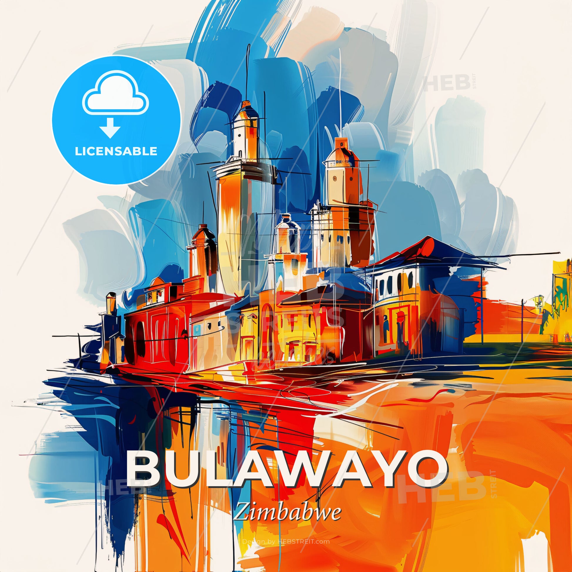 Vibrant Bulawayo, Zimbabwe - A Painting Of A City - Square format print template