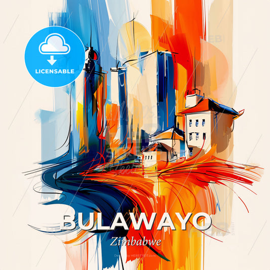 Vibrant Bulawayo, Zimbabwe - A Painting Of Buildings And A City - Square format print template