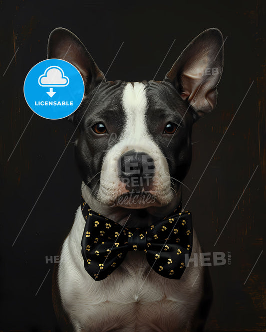 Expressive Artwork: Vibrant Portrait of a Distinguished Bull Terrier Adorned with a Bow Tie