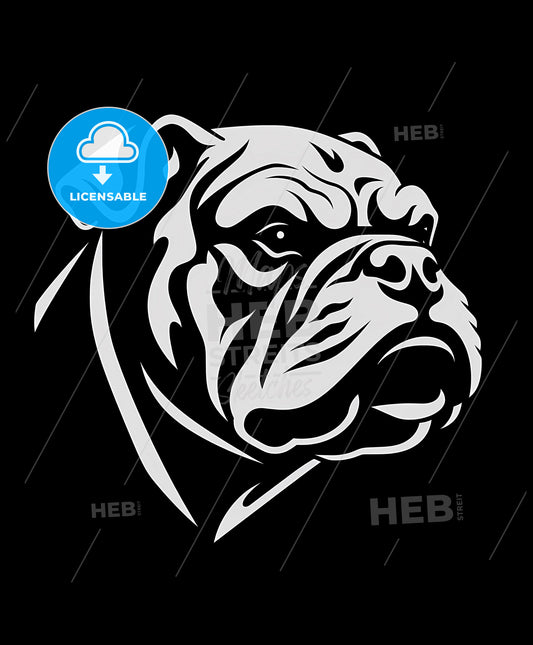 Painterly Bulldog Mascot Logo in Black and White with Bold Lines on Transparent Background