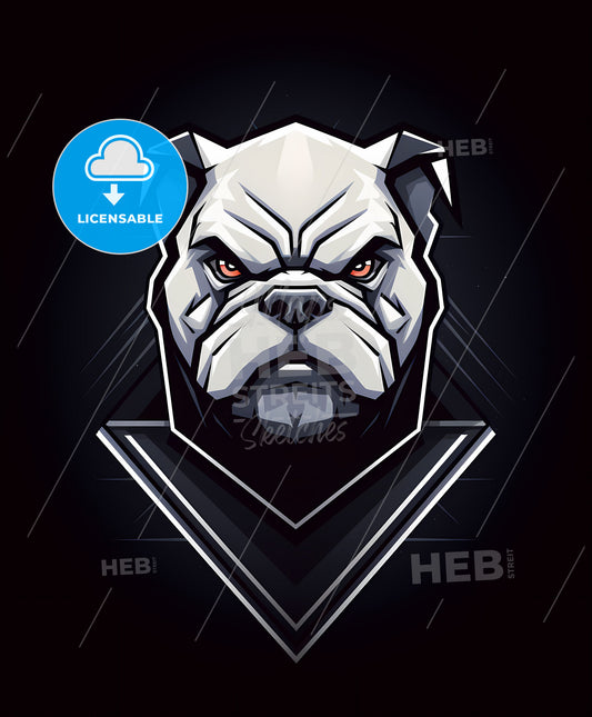 Vibrant Painting Bulldog Mascot Logo Thick Bold Black White Lines Red Eyes Clean White