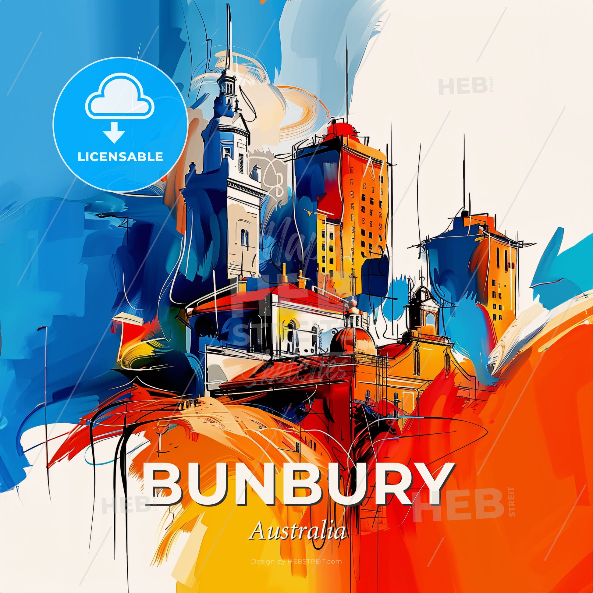 Vibrant Bunbury, Australia - A Painting Of A City - Square format print template