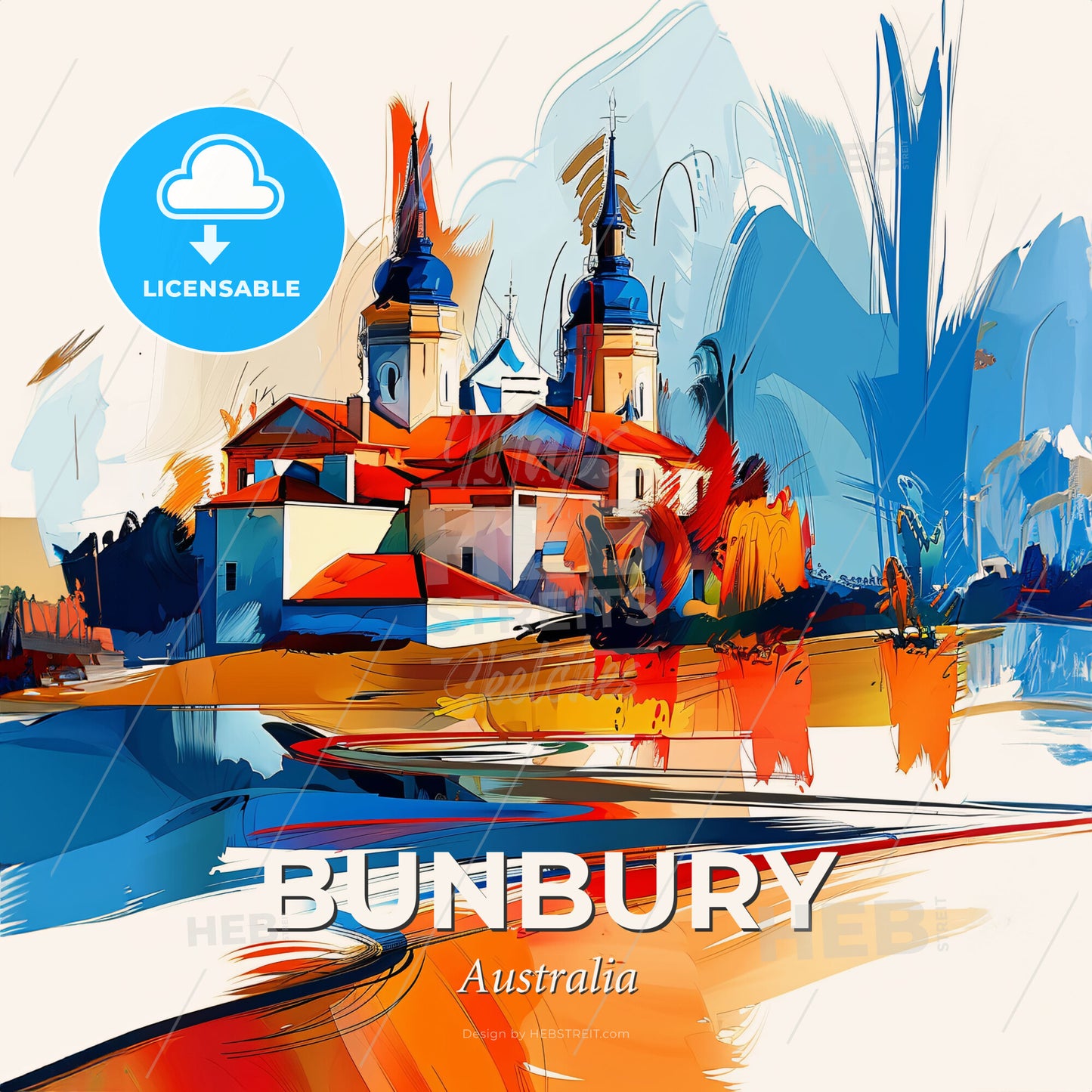 Vibrant Bunbury, Australia - A Painting Of A Building With A Red Roof - Square format print template