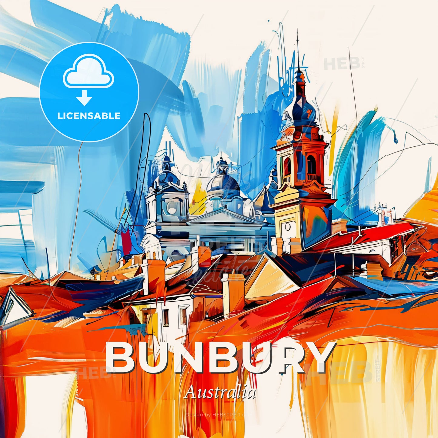 Vibrant Bunbury, Australia - A Painting Of A Building With Towers And Roofs - Square format print template