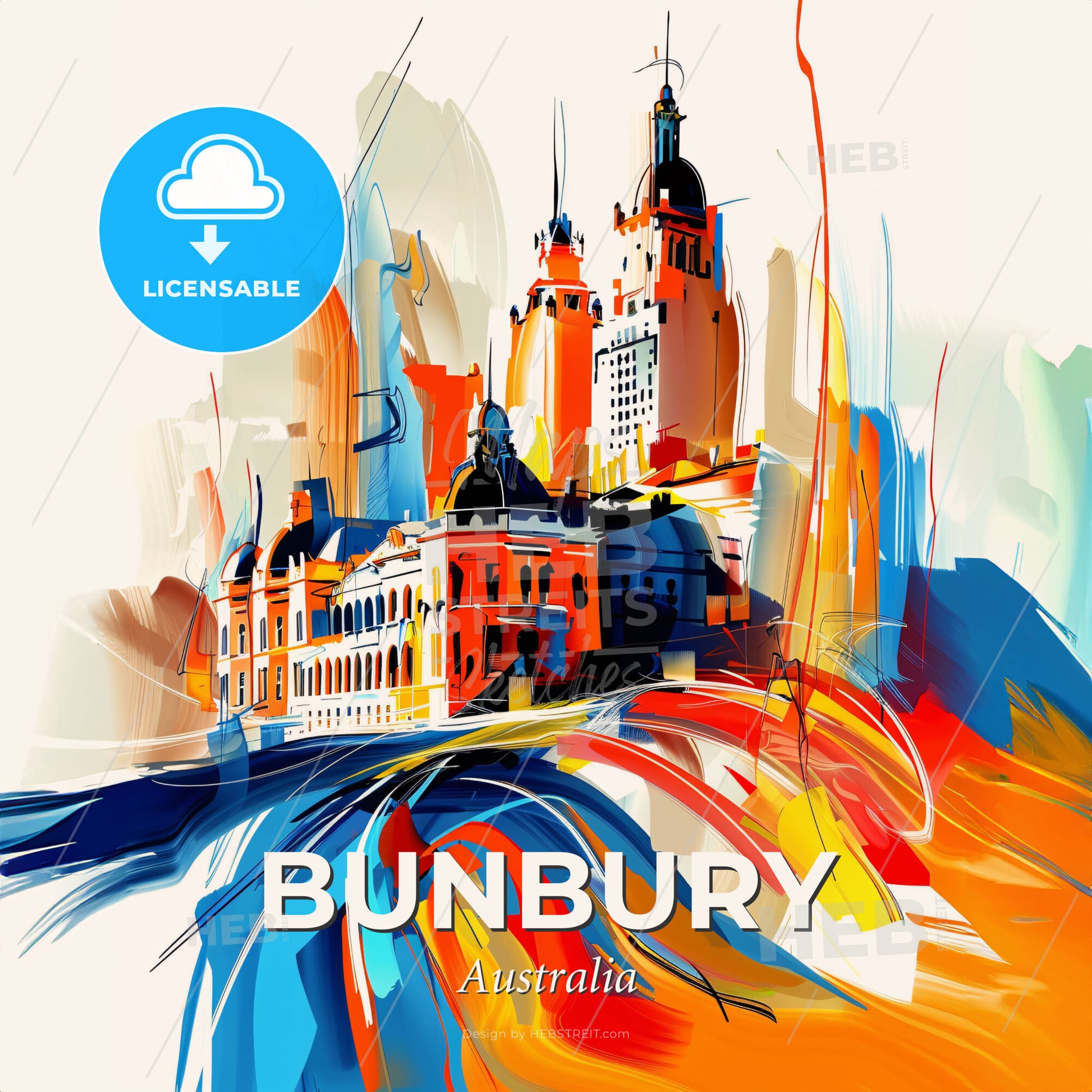 Vibrant Bunbury, Australia - A Colorful Painting Of A Building - Square format print template