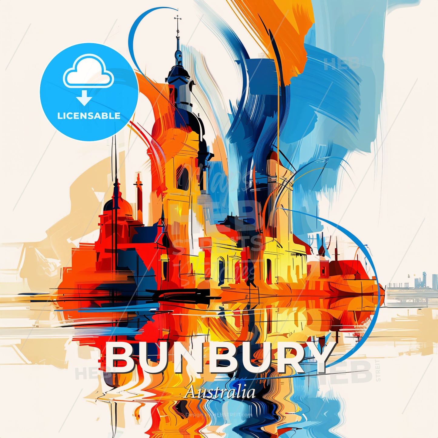 Vibrant Bunbury, Australia - A Colorful City With A Reflection Of Water - Square format print template