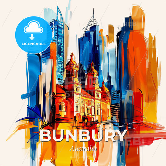Vibrant Bunbury, Australia - A Painting Of A Building With A Colorful Background - Square format print template