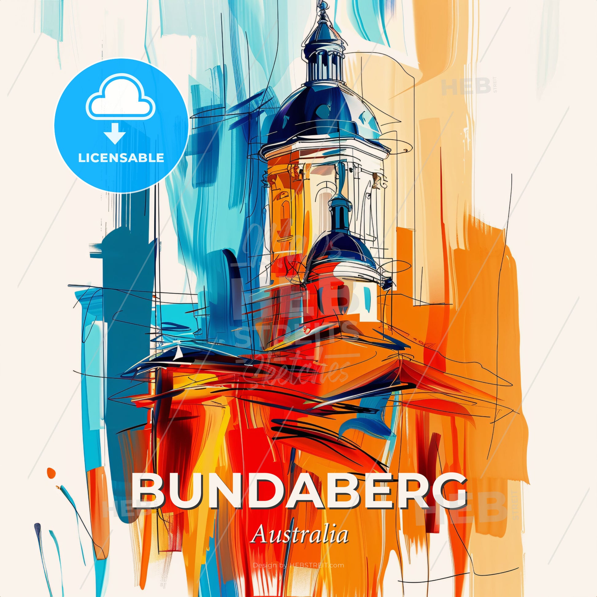 Vibrant Bundaberg, Australia - A Painting Of A Building With A Dome - Square format print template