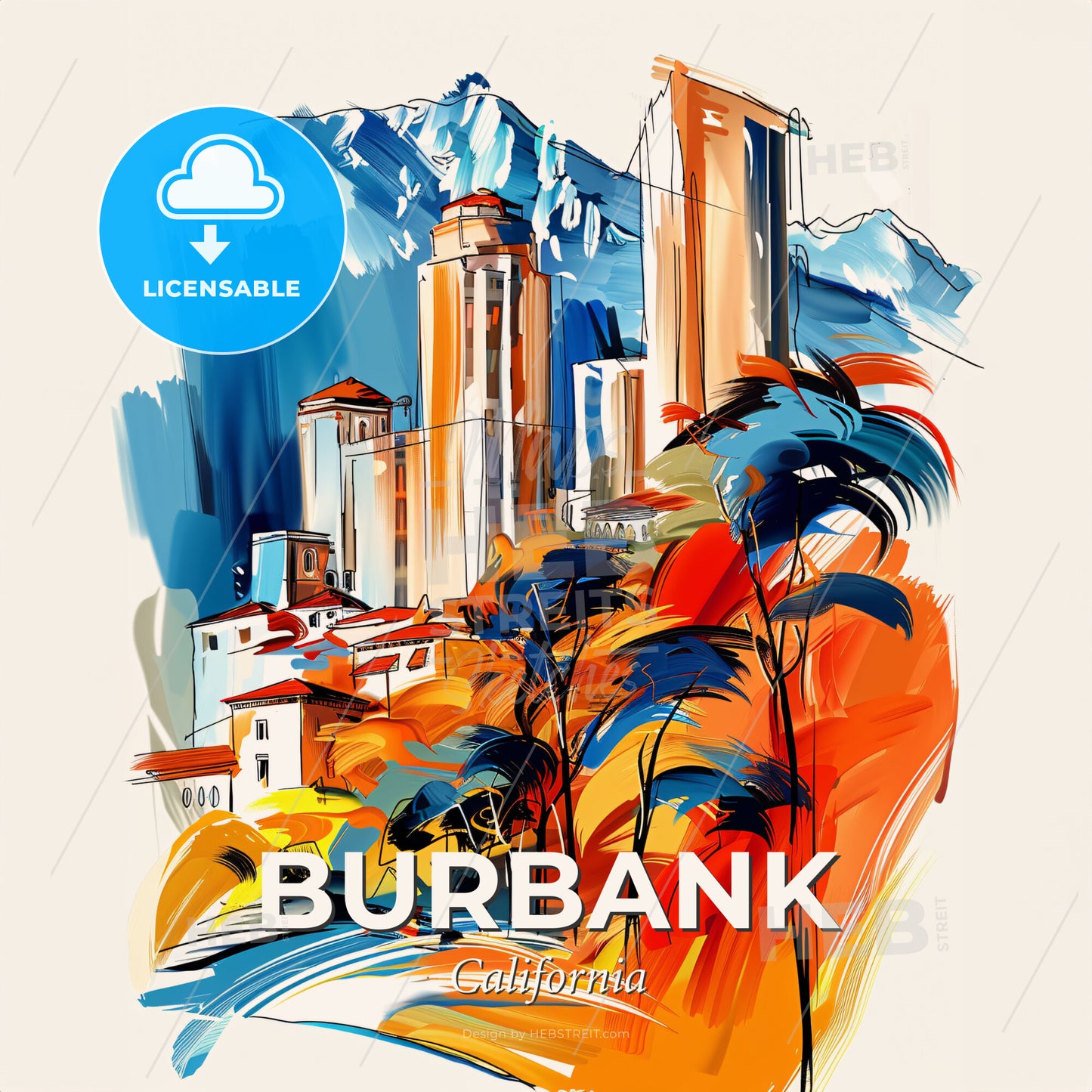 Vibrant Burbank, California - A Painting Of A City - Square format print template